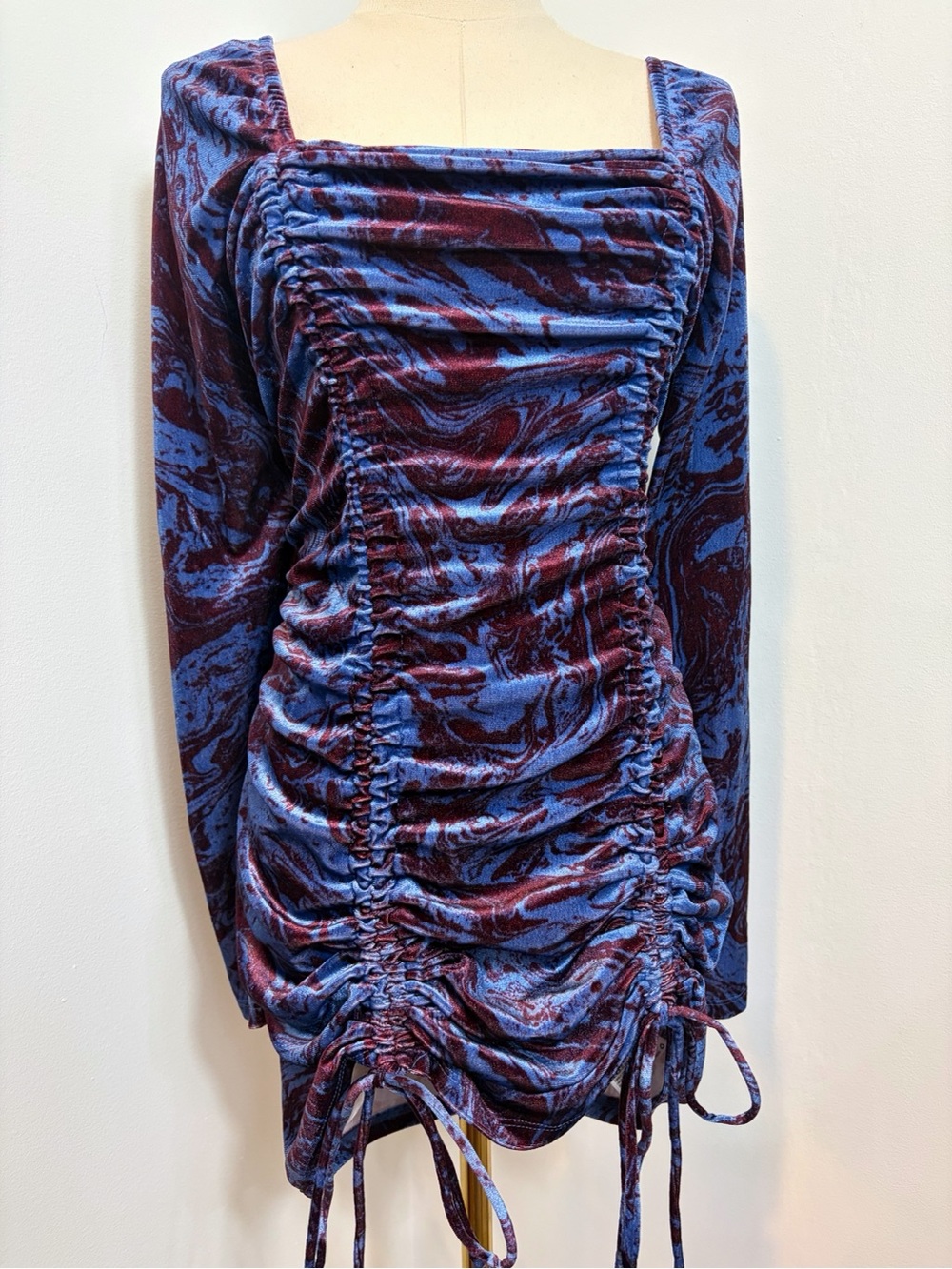 Wild Fable Ruched Marble Velvet Purple Whimsigoth Dress